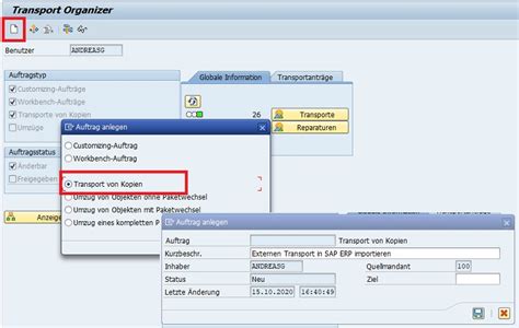 sap transportauftrag importieren